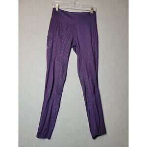 Horseware Purple Monogram Textured Equestrian Leggings Women's L Stretch Pockets